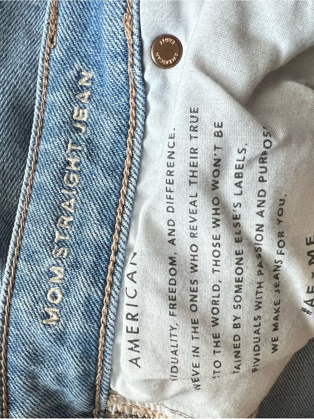 American Eagle Mom Straight High Rise Distressed Light Wash Denim Jeans - Picture 12 of 12